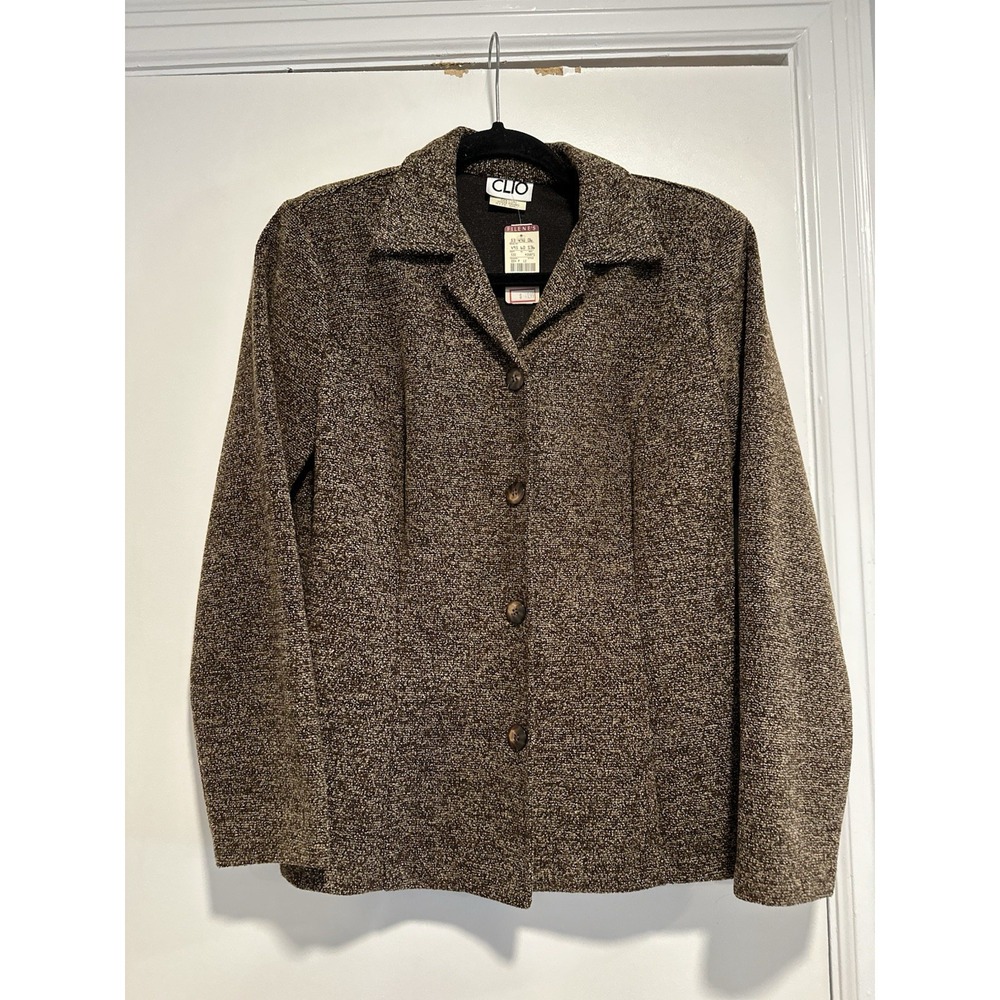 VTG Dead-Stock Clio 90s Marled Knit Button Front Blazer Jacket Sz:S Brown